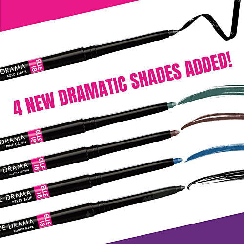 Elle 18 Eye Drama Kajal - Super Black, 0.35 g  Smudge Proof & Waterproof