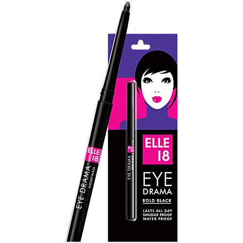 Elle 18 Eye Drama Kajal - Super Black, 0.35 g  Smudge Proof & Waterproof
