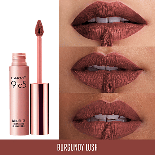 Lakme 9 To 5 Weightless Mousse Lip & Cheek Colour, 9 g Burgundy Lush 