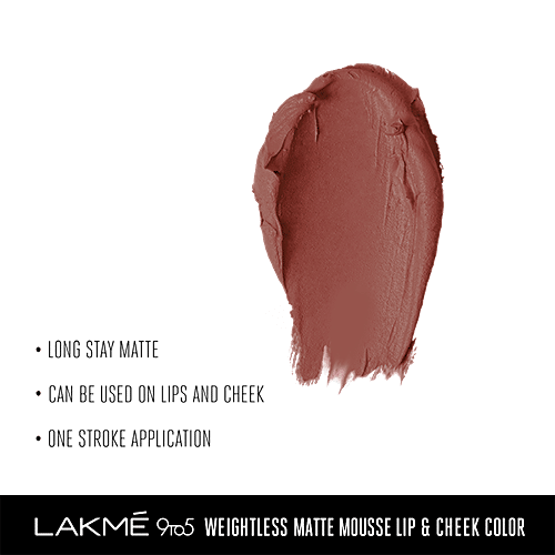 Lakme 9 To 5 Weightless Mousse Lip & Cheek Colour, 9 g Burgundy Lush 