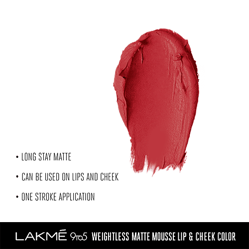 Lakme 9 To 5 Weightless Mousse Lip & Cheek Colour, 9 g Crimson Silk 