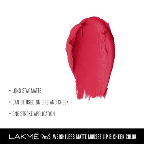 Lakme 9 To 5 Weightless Mousse Lip & Cheek Colour, 9 g Pink Plush 