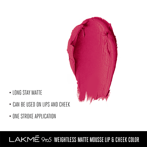 Lakme 9 To 5 Weightless Mousse Lip & Cheek Colour, 9 g Fuchsia Sude