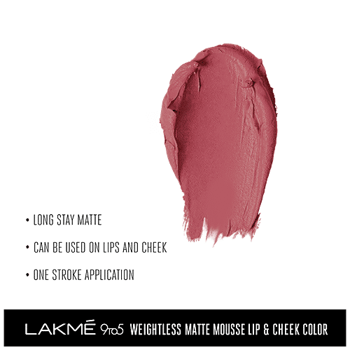 Lakme 9 To 5 Weightless Mousse Lip & Cheek Colour, 9 g Rose Touch 