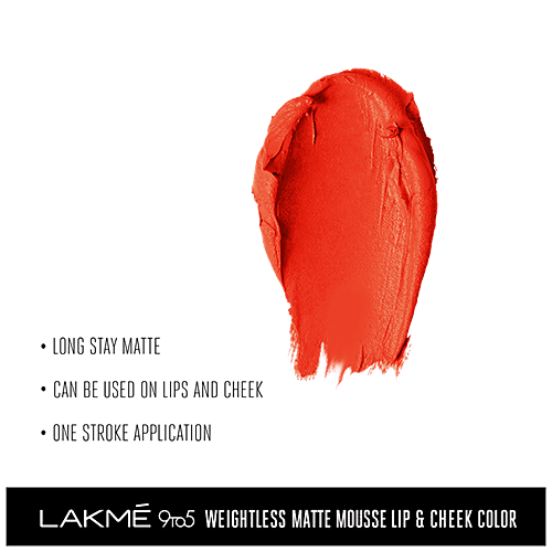Lakme 9 To 5 Weightless Mousse Lip & Cheek Colour, 9 g Tangerine Fluff 