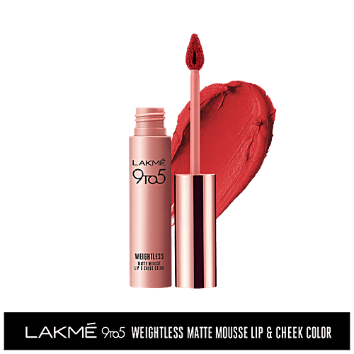 Lakme 9 To 5 Weightless Matte Mousse Lip & Cheek Colour, 9 g Rouge Satin 