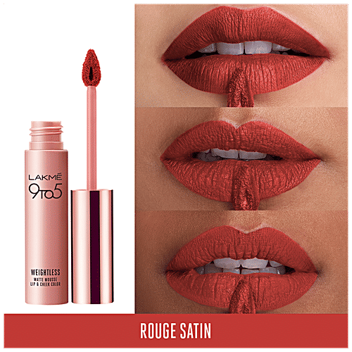 Lakme 9 To 5 Weightless Matte Mousse Lip & Cheek Colour, 9 g Rouge Satin 