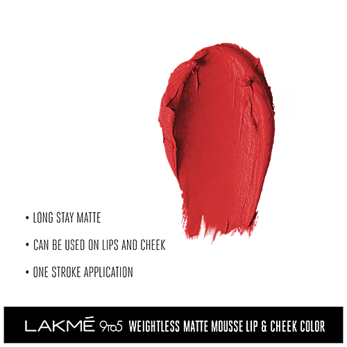 Lakme 9 To 5 Weightless Matte Mousse Lip & Cheek Colour, 9 g Rouge Satin 