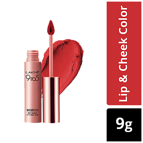 Lakme 9 To 5 Weightless Matte Mousse Lip & Cheek Colour, 9 g Rouge Satin 
