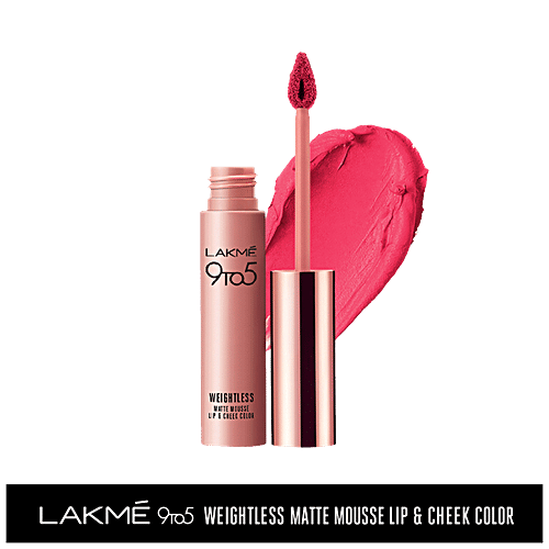 Lakme 9 To 5 Weightless Matte Mousse Lip & Cheek Colour, 9 g Scarlet Plum 