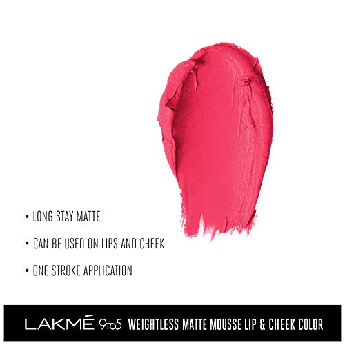 Lakme 9 To 5 Weightless Matte Mousse Lip & Cheek Colour, 9 g Scarlet Plum 