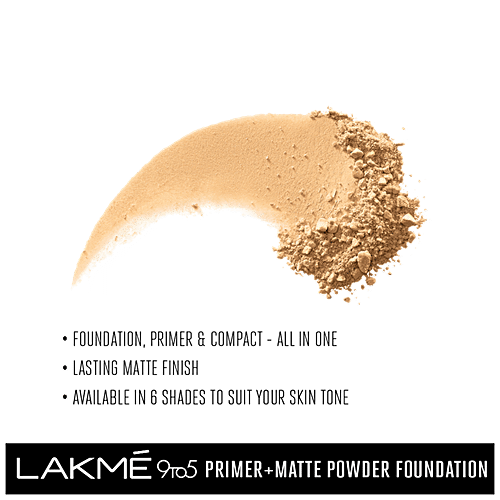 Lakme 9 to 5 Primer + Matte Powder Foundation Compact, 9 g Ivory Cream 