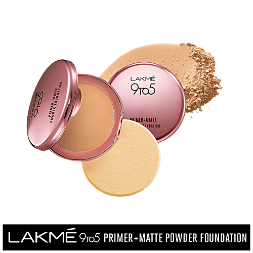 Lakme 9 to 5 Primer + Matte Powder Foundation Compact, 9 g Rose Silk 