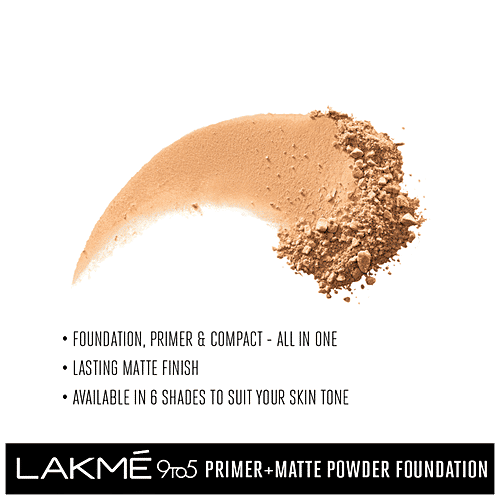 Lakme 9 to 5 Primer + Matte Powder Foundation Compact, 9 g Rose Silk 