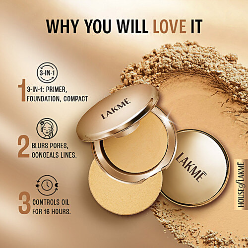 Lakme 9 to 5 Primer + Matte Powder Foundation Compact, 9 g Honey Dew 