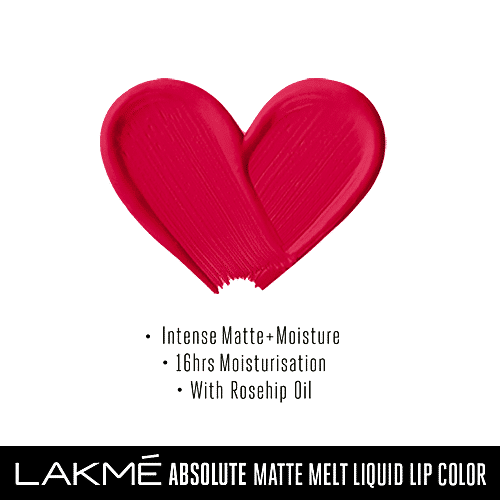 Lakme Matte Melt Liquid Lip Colour - With Rosehip Oil, Long Lasting, Moisturising, 6 ml Firestarter Red 