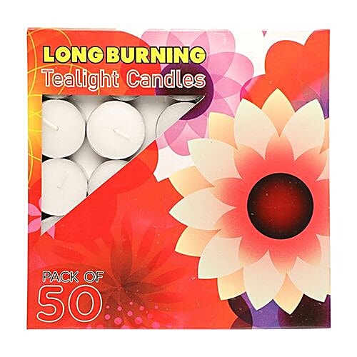 DP Wax Tealight Candles Metal - Round, Smokeless, White, 0CD 82, 8 g Set of 50 