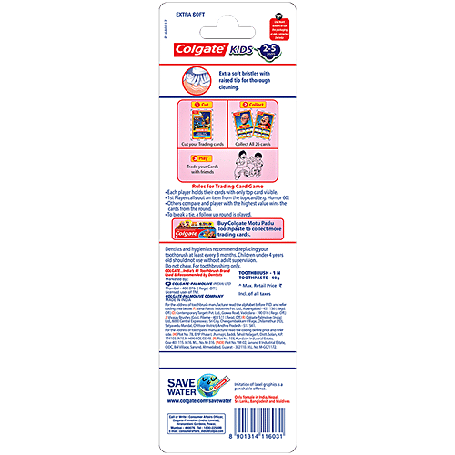 Colgate Kids Toothpaste Bubble Fruit Flavour & Motu Patlu Toothbrush - 2 To 5 Y, 2 pcs Clinically Proven Cavity & Enamel Protection