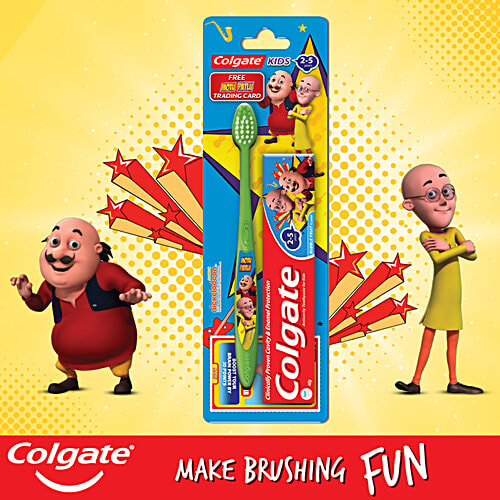 Colgate Kids Toothpaste Bubble Fruit Flavour & Motu Patlu Toothbrush - 2 To 5 Y, 2 pcs Clinically Proven Cavity & Enamel Protection