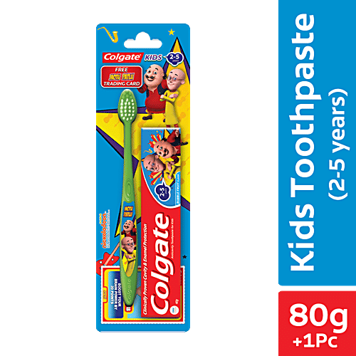Colgate Kids Toothpaste Bubble Fruit Flavour & Motu Patlu Toothbrush - 2 To 5 Y, 2 pcs Clinically Proven Cavity & Enamel Protection