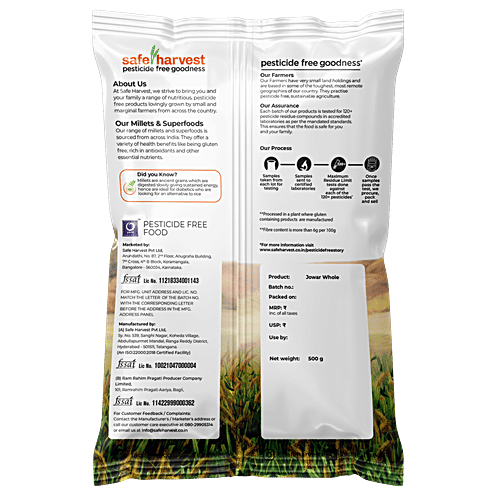 Safe Harvest Jowar Whole - Pesticide Free, 500 g  Pesticide Free Natural Food
