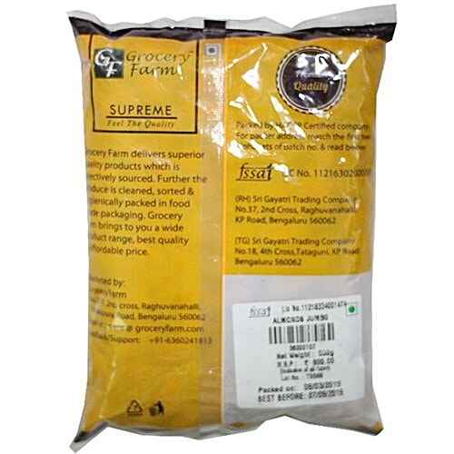 Grocery Farm Supreme American Almonds - Jumbo, 500 g  Rich in Dietary Fiber