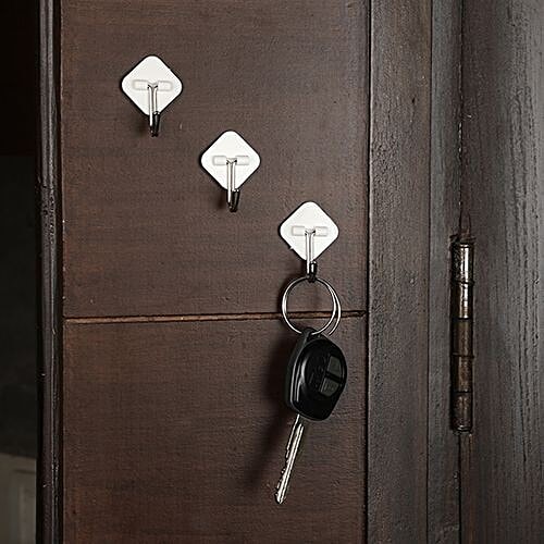 BB Home Plastic & Steel Hook/Hanger - Self Adhesive/Stickable, BH 057, 6 pcs  