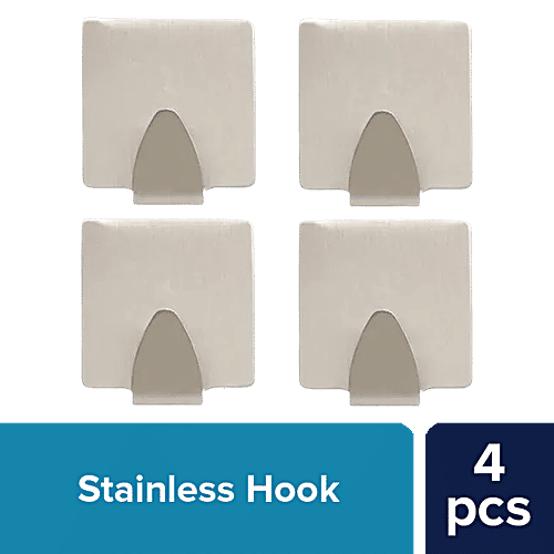 bb home Stainless Steel Hook - Self Adhesive/Stickable, Square Shape, 4 pcs  Strong & Long-Lasting Hold
