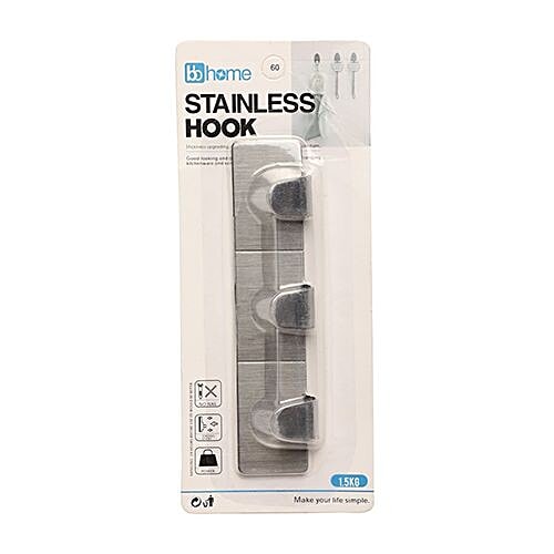 BB Home Steel Hook/Hanger Self Adhesive/Stickable - BH 054, 1 pc (Set of 3) 