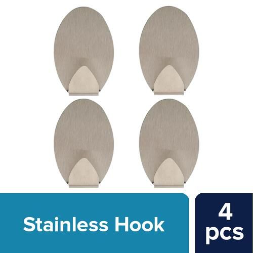 BB Home Stainless Steel Hook - Self Adhesive/Stickable, Oval Shape, 4 pcs