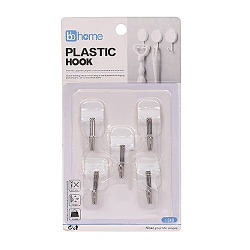 BB Home Plastic & Steel Hook/Hanger Self Adhesive/Stickable - BH 056, 5 pcs  