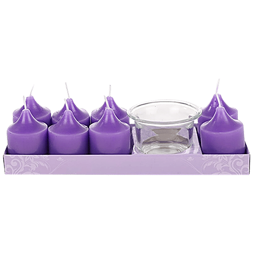 DP Decorative Wax Scented  Candles & Holder - Blue, BB-1263-3, Lavender, 8 pcs  