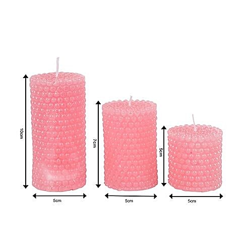 DP Decorative Wax Beaded Candles - Pink, BB-1260-2, 3 pcs  