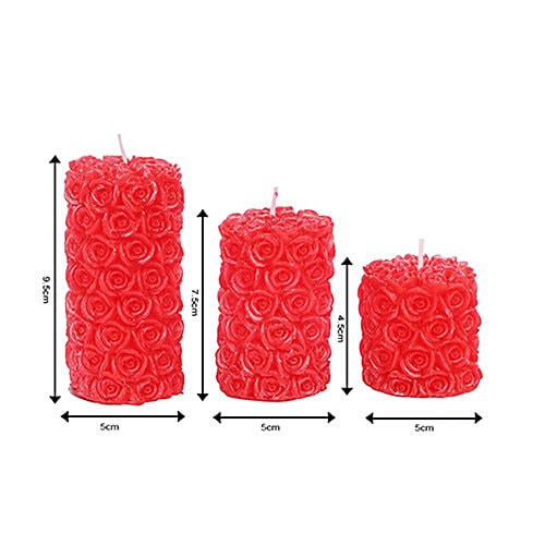 DP Decorative Wax Rose Scented Candles - Bb-1259-1, Red, 3 pcs  