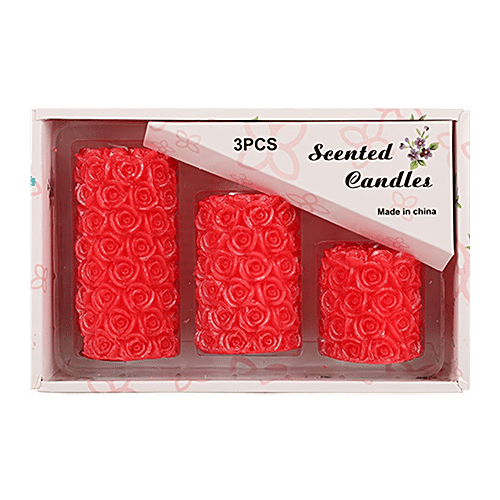 DP Decorative Wax Rose Scented Candles - Bb-1259-1, Red, 3 pcs  
