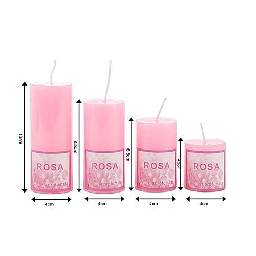 DP Decorative Wax Scented Candles - Rose, BB-1257-6, 4 pcs  