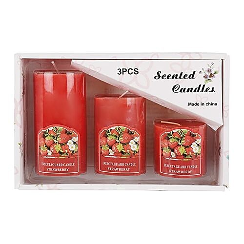 DP Decorative Wax Scented Candles - Red- Set Of 3 BB-1258-1 Red, 3 pcs  