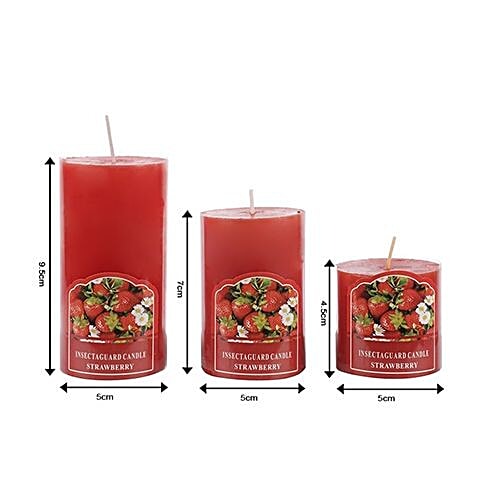 DP Decorative Wax Scented Candles - Red- Set Of 3 BB-1258-1 Red, 3 pcs  