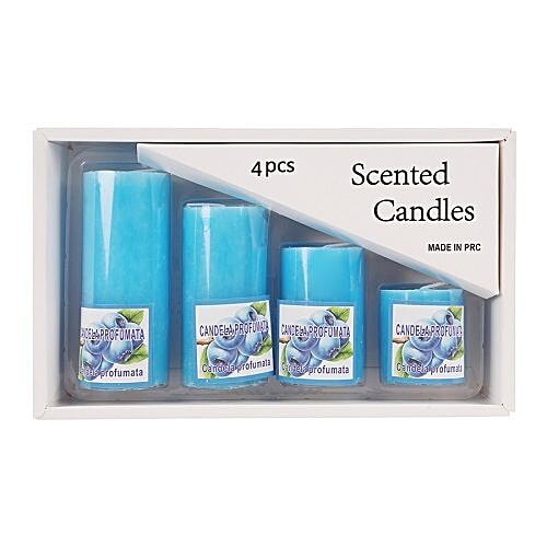 DP Decorative Wax Scented Candles - Blue-BB-1257-2, 4 pcs  