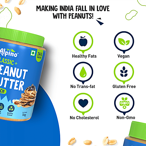 Alpino Classic Peanut Butter Crunch - Gluten Free/Non-GMO/Vegan, 1 kg Jar Gluten Free & Non GMO