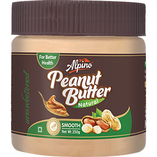 Alpino Natural Smooth Peanut Butter - Unsweetened, 250 g  