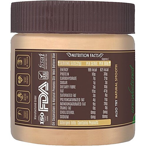 Alpino Natural Crunch Peanut Butter - Unsweetened, 250 g  