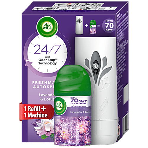 Airwick Lavender & Lotus Air Freshener - Kit, 250 ml  Hills of Munnar, Upto 60 Days