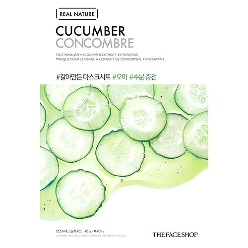 The Face Shop Real Nature Cucumber Face Mask - with Cucumber Extract, Soft, Smooth & Hydrated Skin Instantly, Skin Firming Properties, 20 g  