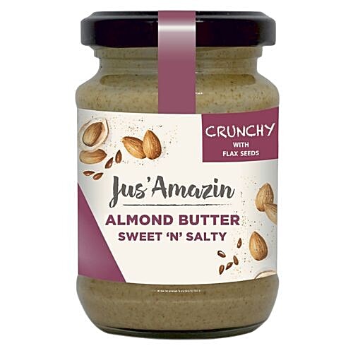 Jus Amazin Almond Butter - With Flax Seeds,  Vegan, 125 g Jar 