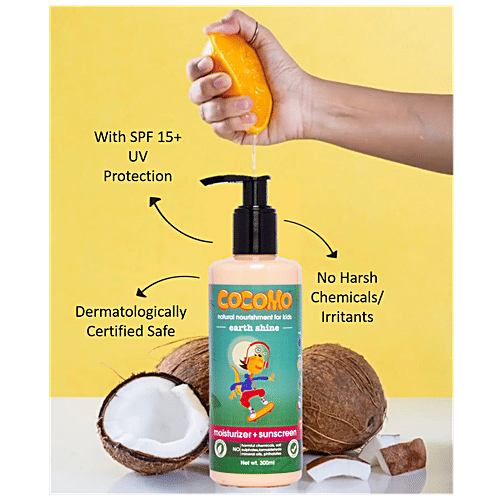 Cocomo  Earth Shine Kids Moisturizer + Sunscreen with Gentle Sun Protection - SPF 15, Natural Nourishment, No Harmful Chemicals, No Sulfates, 300 ml  No Harmful Chemicals, No Sulfates