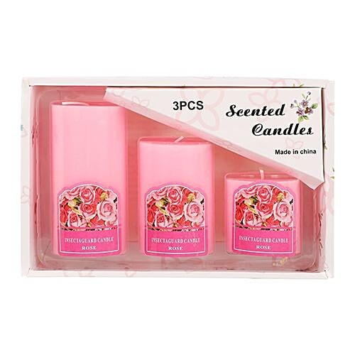 DP Decorative Wax Candles Scented - Red, Bb-1258-2 Rose, 3 pcs  