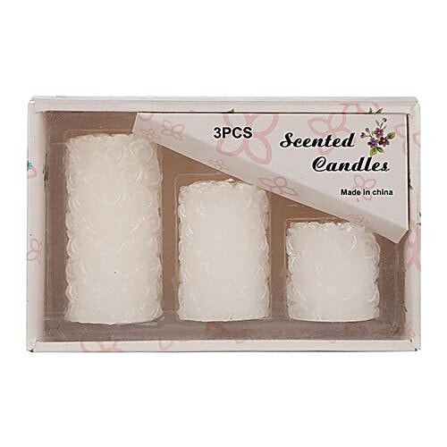 DP Decorative Scented Candles - White, BB-1259-3 White, 3 pcs  