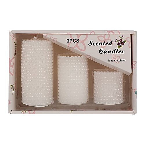DP Decorative Scented Candles - White Beaded, BB-1260-White, 3 pcs  