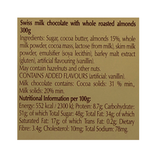 Lindt Swiss Premium Chocolate - Milk Almond, 300 g  